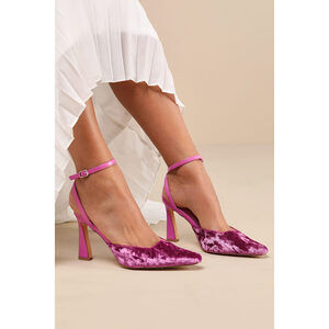 Lulus Jannice Mauve Crushed Velvet Ankle Wrap Heels Pink - Size 8
